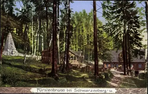 Ak Schwarzenberg, Blick zum Fürstenbrunn mit Denkmal