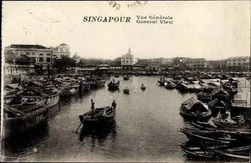 Ak Singapore Singapur, General View, Boote im Hafen