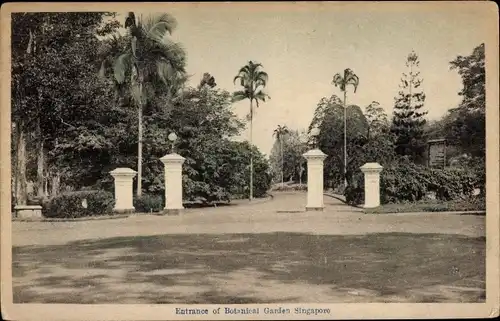 Ak Singapore Singapur, Entrance of Botanical Garden, Eingang d. Botanischen Gartens