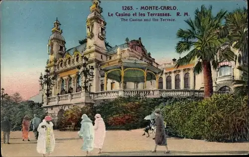 Ak Monte Carlo Monaco, Casino, les Terrasses, Passanten