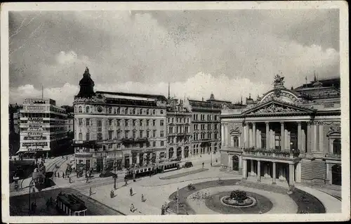 Ak Brno Brünn Südmähren, Theaterplatz, Strassenbahn