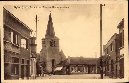 Ak Nijlen Flandern Antwerpen, Kerk en Gemeenteplaats