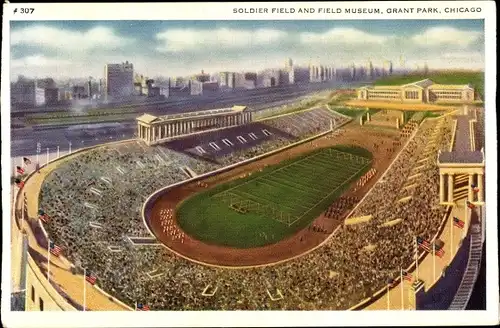 Ak Chicago Illinois USA, Soldier Field and Field Museum, Grant Park