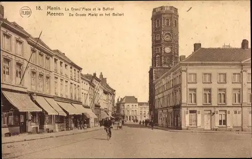 Ak Menin Menen Meenen Lys Westflandern, De Groote Markt en het Belfort