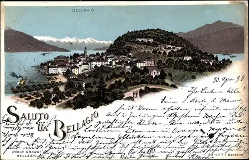 Litho Bellagio Lago di Como Lombardia, Ortschaft mit Landschaftsblick