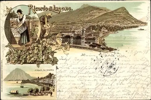 Litho Lugano Kanton Tessin, Monte San Salvatore, Tracht, Panorama