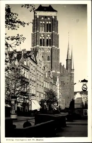 Ak Gdańsk Danzig, Jopengasse mit St. Marienkirche