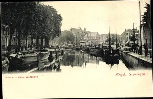 Ak Groningen Niederlande, Singel, Fluss, Ruderboote