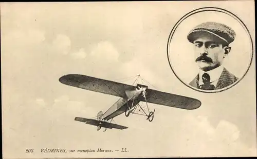 Ak Le Monoplan Morane pilote par Vedrines, Flugpionier