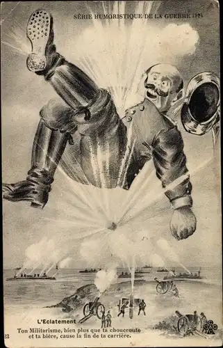 Ak Serie Humoristique de la Guerre 1914, L'Eclatement, Ton Militarisme, bien plus que ta choucroute