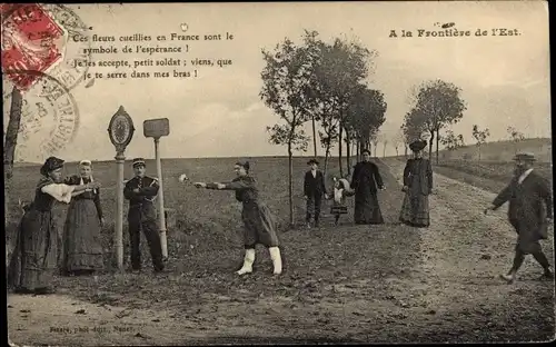 Ak A la Frontiere de l'Est, Grenze, Cec fleurs cucilliers en France sont le symbole de l'esperance