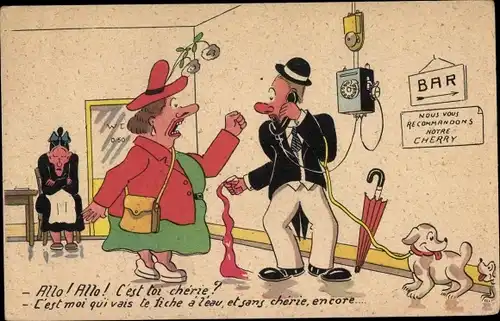 Ak Mann beim Telefonieren, Ungeduldige Frau, Hunde