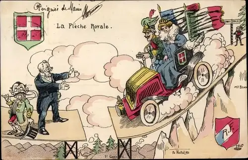 Künstler Ak Norwins, Ph., La Fleche Royale, Karikatur, Emile Loubet, Victor Emanuel III