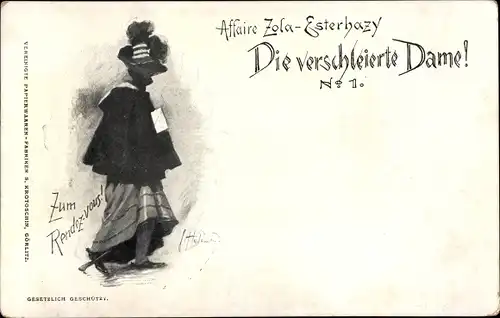 Ak Affaire Zola Esterhazy, Die verschleierte Dame, No. 1, Dreyfus Affäre