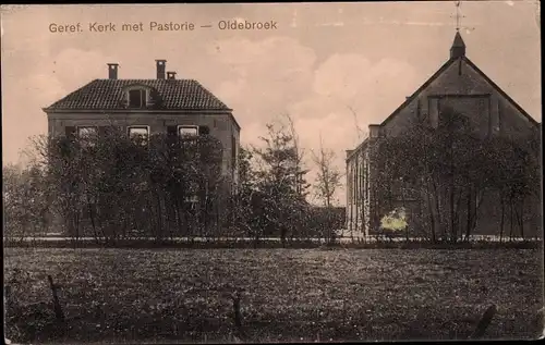 Ak Oldebroek Gelderland, Geref. Kerk met Pastorie