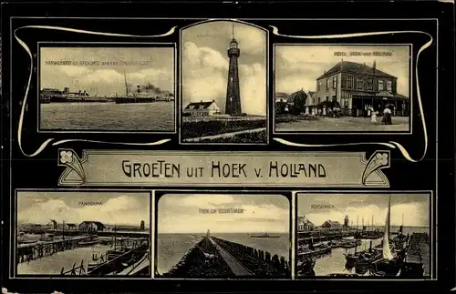 Ak Hoek van Holland Rotterdam Südholland Niederlande, Leuchtturm, Hotel, Pier
