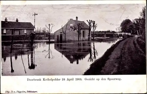 Ak Kethel Schiedam Südholland, Doorbrank Kethelpolder 1903, Gezicht op den Spoorweg
