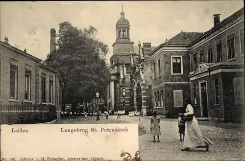 Ak Leiden Südholland Niederlande, Langebrug St. Petruskerk
