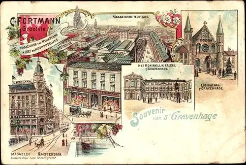 Litho 's Gravenhage Den Haag Südholland, Magazijn C. Fortmann, Koninklijk Paleis