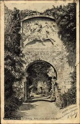 Künstler Ak Dieppe Seine Maritime, Ruines du Château d'Arques