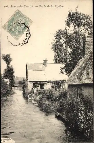 Ak Arques la Bataille Seine Maritime, Bords de la Rivière