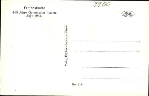 Ak Plauen im Vogtland, 100 Jahre Gymnasium Plauen, September 1935, Festpostkarte