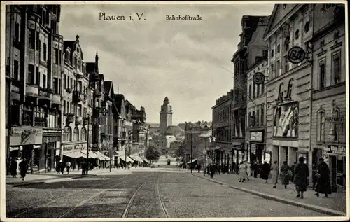 Ak Plauen im Vogtland, Bahnhofstraße, Straßenbahnschienen