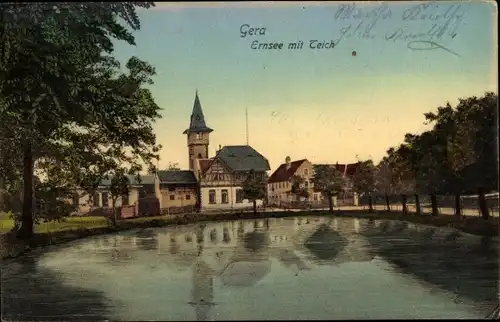 Ak Gera in Thüringen, Ernsee mit Teich