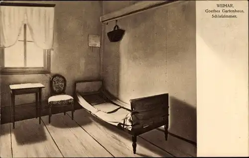 Ak Weimar in Thüringen, Goethes Gartenhaus, Schlafzimmer