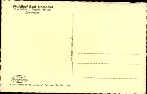 Ak Einsiedel Seiffen im Erzgebirge, Waldhof Bad Einsiedel, Speisesaal