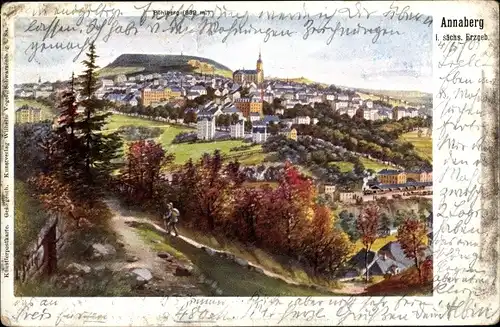 Künstler Ak Annaberg Buchholz im Erzgebirge, Pöhlberg, Panorama