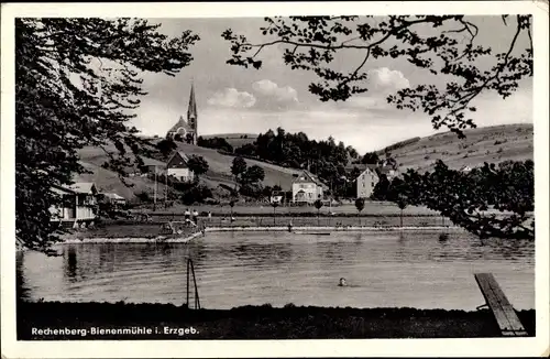 Ak Rechenberg Bienenmühle Erzgebirge, Panorama, Freibad