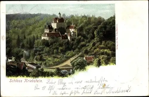 Ak Kriebstein Mittelsachsen, Schloss, Ansicht der Burg, Panorama, Wald