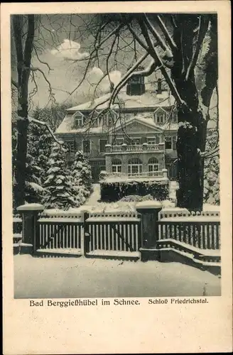 Ak Berggießhübel in Sachsen, Schloss Friedrichstal im Schnee