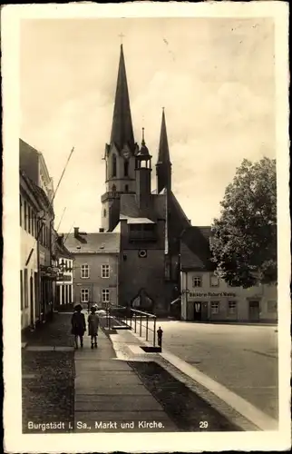 Ak Burgstädt in Sachsen, Markt und Kirche