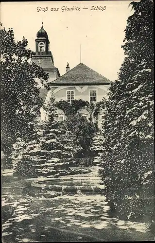 Ak Glaubitz in Sachsen, Blick vom Park auf das Schloss