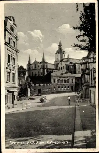 Ak Meerane in Sachsen, Blick zum Thälmann-Platz, Straßenpartie