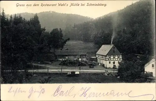 Ak Schmiedeberg im Erzgebirge, Blick auf Restaurant Wahls Mühle