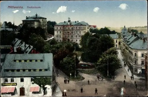 Ak Mittweida in Sachsen, Blick auf das Technikum, Buchhandlung