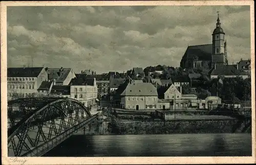 Ak Penig in Sachsen, Teilansicht mit Brücke und Kirche