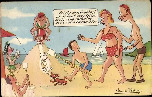 Künstler Ak Preissac, Jean de, Petits miserables, Strandleben