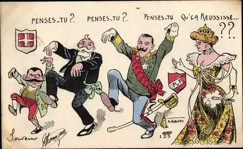 Künstler Ak Norwins, Ph., Penses tu, Karikatur, Emile Loubet, Victor Emanuel III