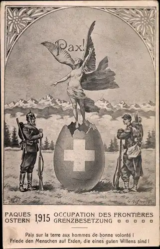 Künstler Ak Hoffmann, G., Glückwunsch Ostern, Occupation des Frontieres, Schweiz