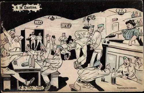 Ak A la Cantine, Französische Soldaten in der Kantine