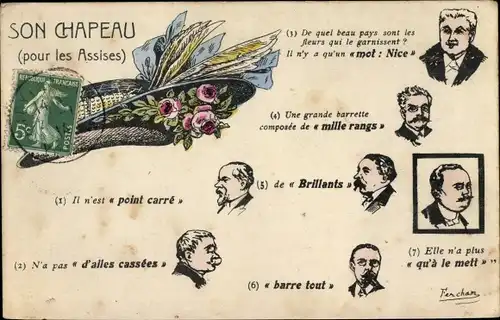 Ak Son Chapeau pour les Assises, Damenhut, Poincare, Delcasse, Millerand