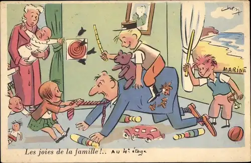 Ak Les joies de la famille, Familie, Vater mit Kindern