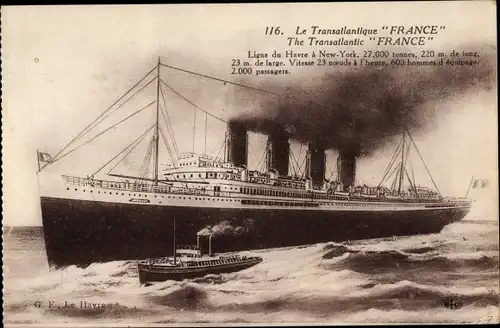 Ak Le Transatlantique France, Dampfschiff, Dampfer, French Line, CGT