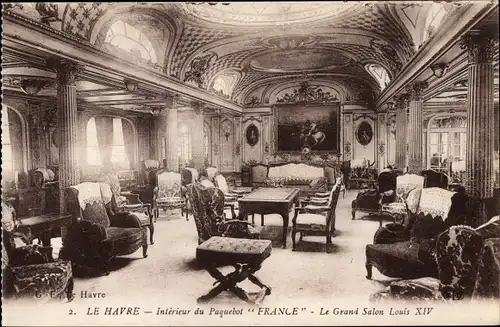 Ak Le Havre, Paquebot France, CGT, Grand Salon Louis XIV