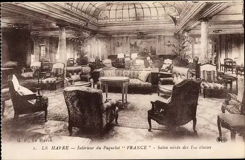 Ak Le Havre Seine Maritime, Interieur du Paquebot France, CGT, Salon mixte des 1res Classes
