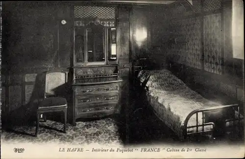 Ak Le Havre, Interieur du Paquebot France, Cabine de 1. Classe, French Line, CGT